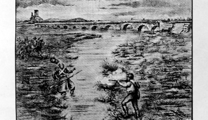 Dibujo de la batalla del Puente de la Laguna de Antela