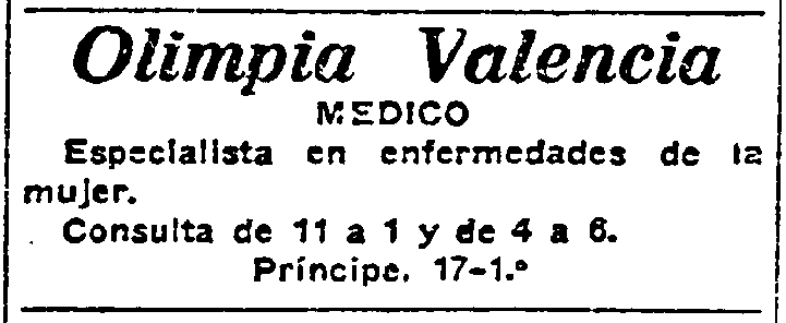 Anuncio de la clínica de Olimpia Valencia en "El Pueblo Gallego" marzo de 1928
