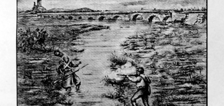 Dibujo de la batalla del Puente de la Laguna de Antela