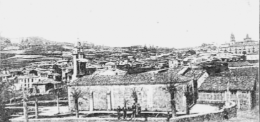 Capilla de la Encarnación y panorámica de Celanova en 1909